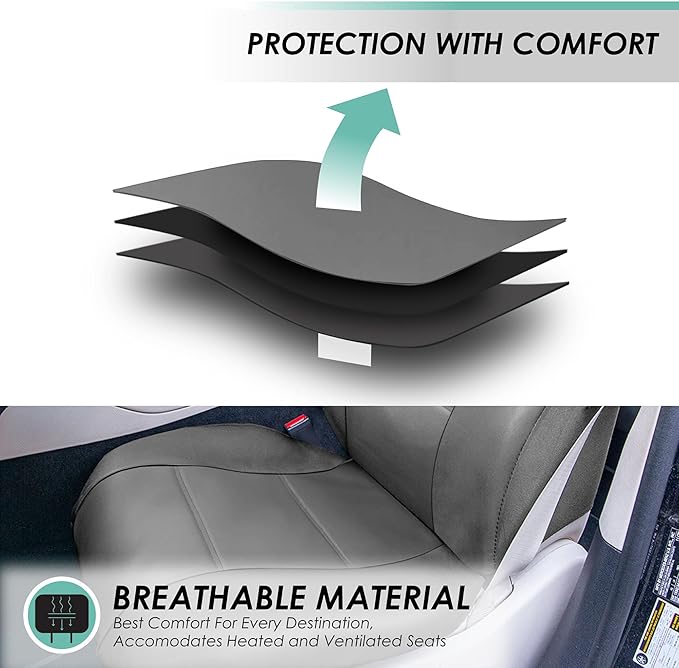 FH Group Classic PU Leather Pair Set Car Seat Covers, Airbag Compatible with Gift - Universal Fit for Cars Trucks & SUVs (Solid Gray) PU002102