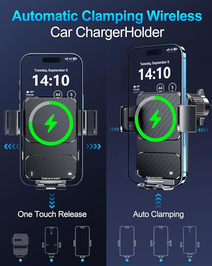 Wireless Car Charger, Phone Holders for Your Car 15W Fast Charging Auto Clamping, Air Vent Car Phone Mount for iPhone 17 16 15 14 13 Mini Pro Max XR, Samsung Galaxy S25 Ultra S24 S23 S22 S21