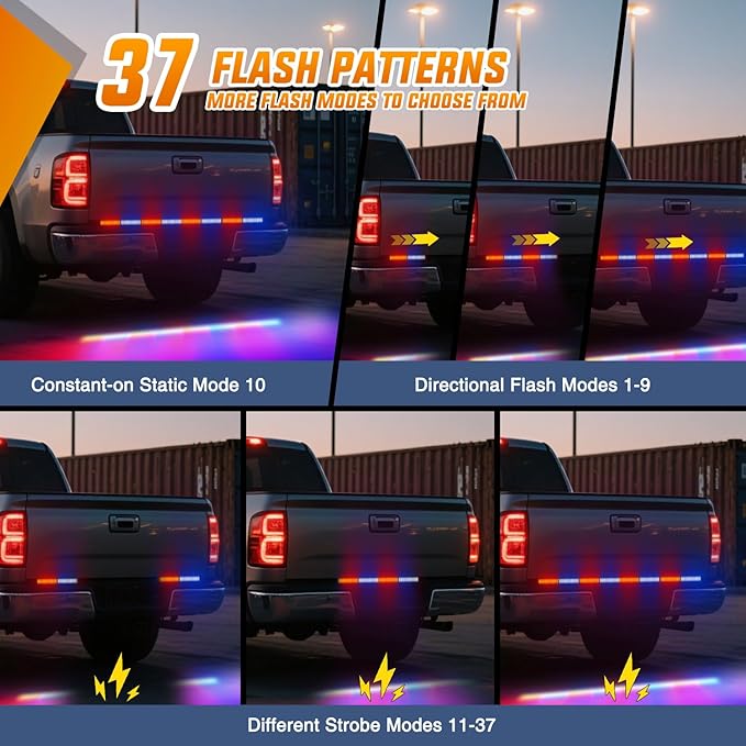 Nilight 49 Inch Emergency Strobe Light Strips with Controller, 288LED Flashing Warning Hazard Safety Rear Window Tailgate Lights for Truck Trailer Construction Plow Pickup Tow SUV Vehicles, Red Blue