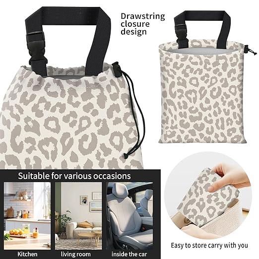 Car Trash Bag Large Hanging Can for Back of Seat, Cute Waterproof Car Garbage Bag for Vehicle, Travelling, Outdoor Cute Gray Leopard