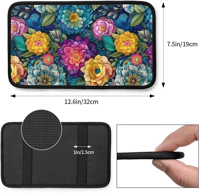 Boho Flower Center Console Cover Art Botanical Bohemian Armrest Pad Protector Abstract Wildflower Arm Rest Seat Box Cover Cushion