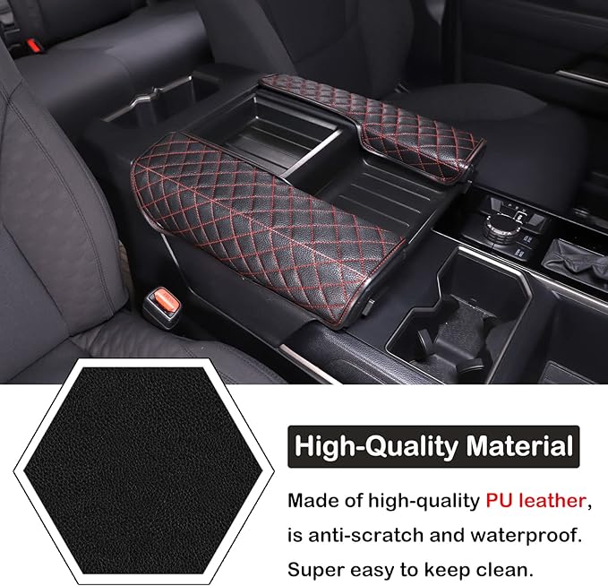 Car Leather Center Console Protector Cover Compatible with Toyota Tundra/Sequoia 2022-2026, Center Console Armrest Seat Box Cover Cushion Lid Protector Pad Waterproof Anti-Scratch Interior Accessories