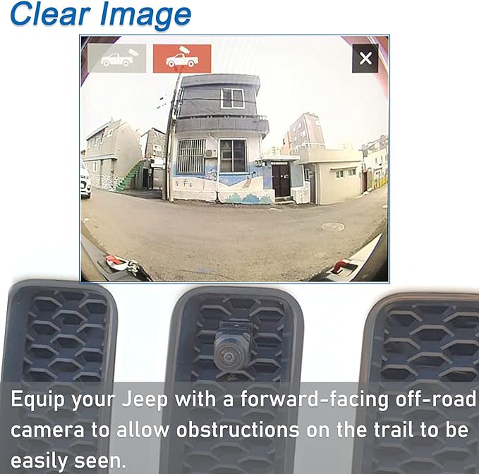 Front View Camera for Jeep Wrangler JL Rubicon JLU JLR Gladiator JT 2018-2021 Forward Facing Off-Road Camera Metal Housing Easy Mount, Grille Mount Front Camera Kit for Wrangler JL