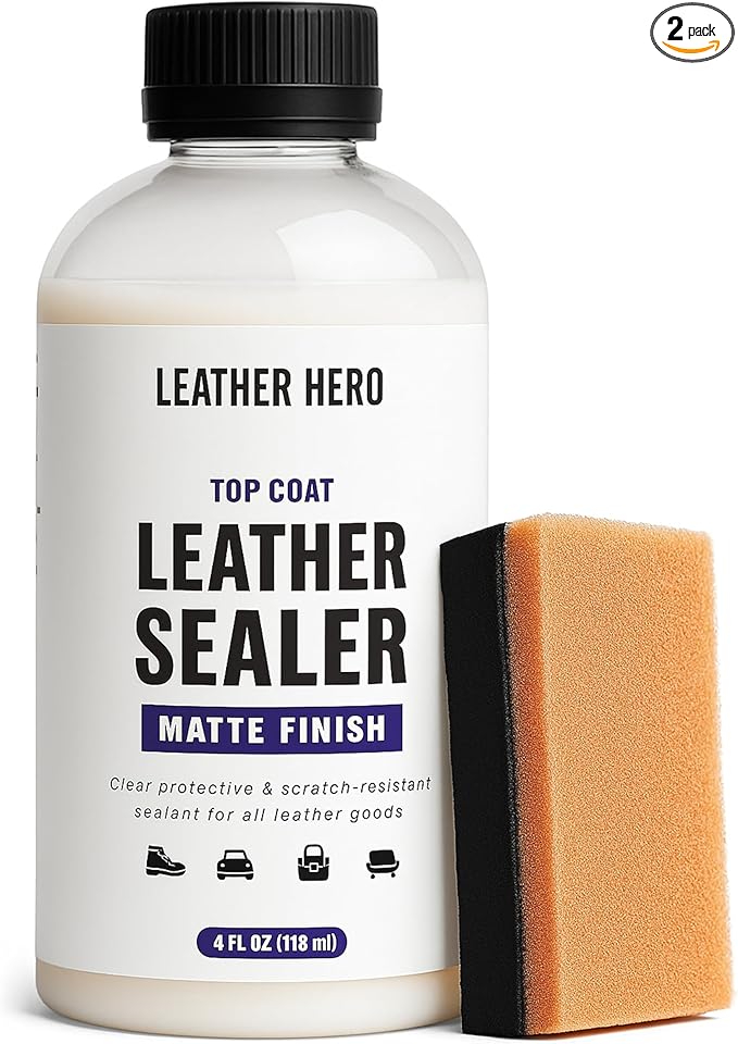 Leather Hero Top Coat – Leather Sealant & Protective Finish for Dye, Paint, Car Seats, Shoes & More – Scratch-Resistant Color Restorer with Applicator – 4oz (Matte Finish)