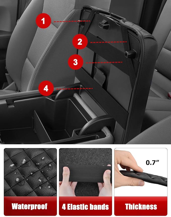 KBH Center Console Armrest Cushion Cover for 2014-2018 Chevy Silverado, GMC Sierra, 40/20/40 Split Bench Jump Seat, Vinyl Leather Trim, Anti-Scratch, Black