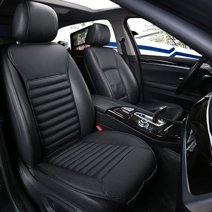 Universal Car Seat Cover PU Leather Car Seat Cushion Driver Seat Cover with Backrest- Car Front Seat Protector Fits 95% of Vehicles-1 Piece (Black-B)