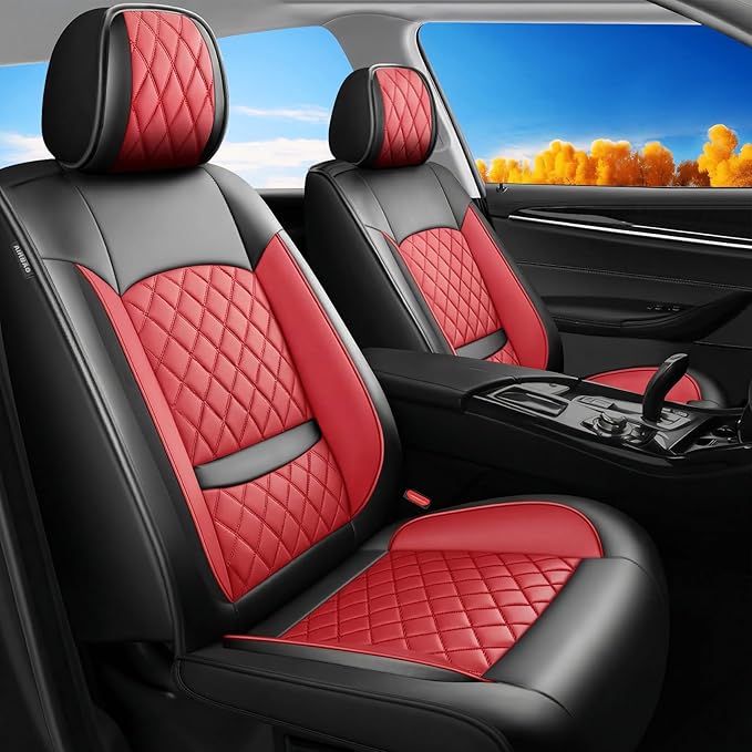 Fit for Equus Seat Covers Compatible with Hyundai Equus 2011-2016 - Waterproof Breathable Leather Automotive Seat Cushions Protector,Airbag Compatible,Full Set 5 Seats(Red)