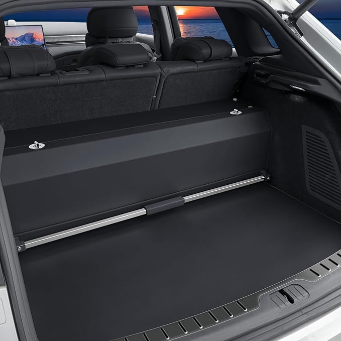 Car Trunk Organizer, Leather Trunk Organizer with LED Light Car Storage Box with Lid and Push-pull Handle Organizer Trunk Storage for SUV, Trunk, Minivan (Black, 42.9 x 11.4 x 12.2in)