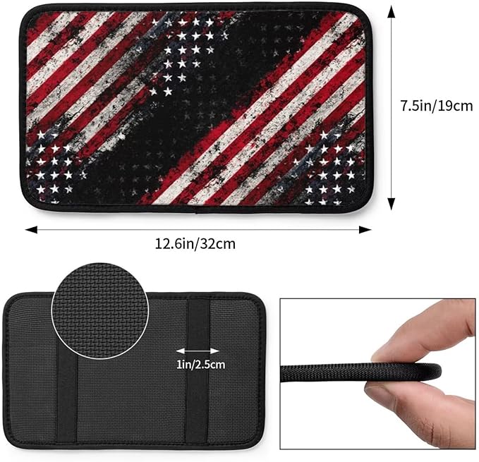 American Flag Print Car Armrest Cover Pad Vintage Star Black Red Arm Rest Seat Box Cushion Protector Scratch Resistant Lid Covers Fit for Most Cars Sedans Vans Truck SUVs