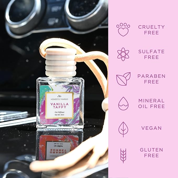 Honestly Margo Vanilla Taffy Car Diffuser Air Freshener (0.34 Fl Oz, Pack of 1) – Stylish Scent Diffuser with Perfume – Must-Have Essentials for Women, Car Fresheners Long Lasting for a Fresh Drive