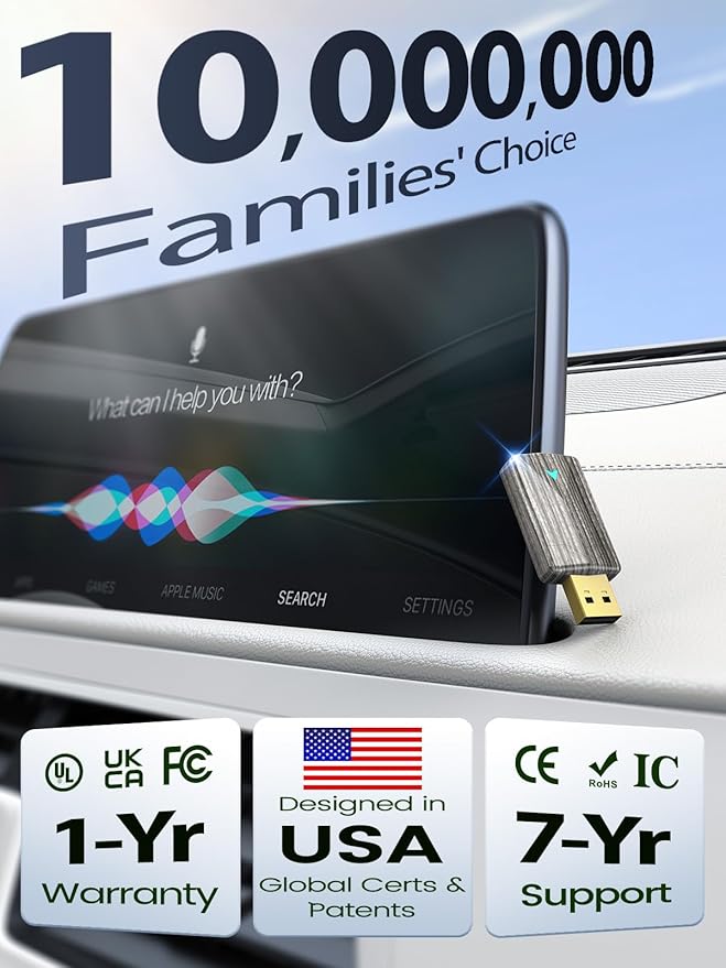 Mini Wireless CarPlay Adapter for iPhone & Android Auto (2026 Upgrade), No Delay, Fast Stable, Plug & Play, Converts Wired to Wireless Car Play Dongle, for Vehicles from 2016, USB-A/Type-C Gray