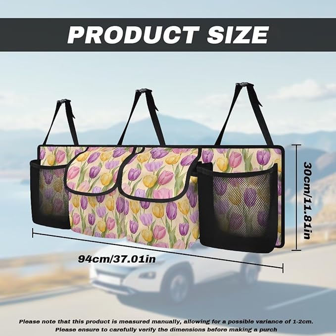 Trunk Organizer Oxford Cloth Car Storage Organizer Keep the Car Clean and Tidy Washable Car Trunk Organizers for Women, Easy to Install and Clean, Tulip Pattern
