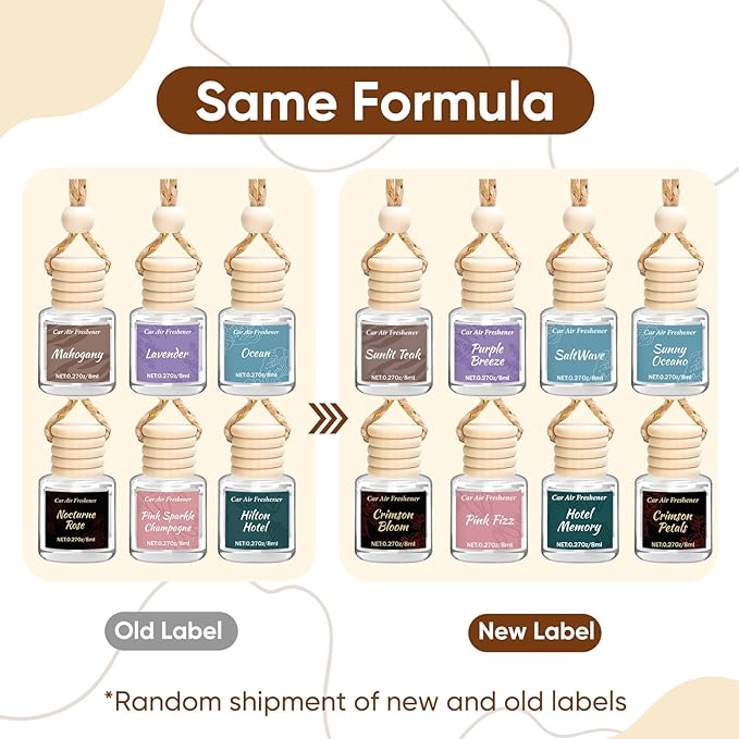Car Air Freshener 6 Pack, Vanilla Cream,Mahogany & Lavender 3 Natural Scent, Long Lasting Essential Oil Fragrance Diffuser, Hanging Air Freshener Cute Car Accessories Interior for women