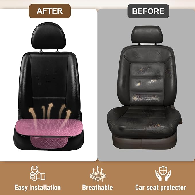 Linen Car Seat Covers for Cars - Non-Slip and Soft, 2 PCS Bottom Seat Cover Protectors with Storage Pocket, Linen Front Seat Covers Used for SUVs, Cars, Sedans (Pink)