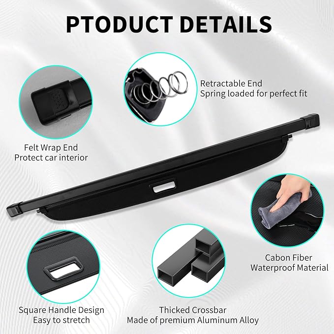 Tecoom Cargo Cover fit for Ford Bronco 2024 2023 2022 2021 Accessories, Retractable Rear Trunk Cover Luggage Security Shade, Anti-Peeping Privacy Screen Protector, Carbon Fiber Texture