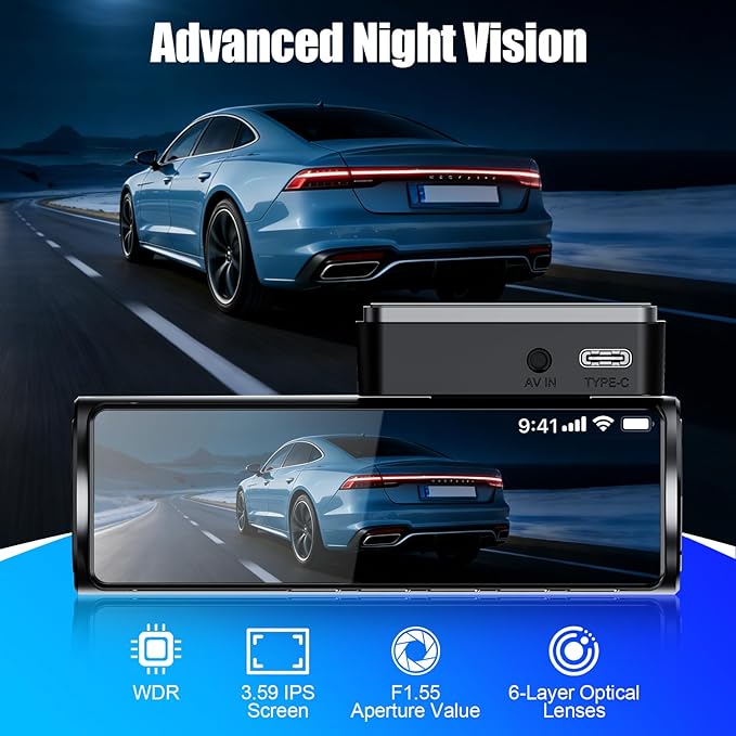 4K+1080P Dash Cam Front and Rear,Dual Dash Camera for Cars with 5.8GHz WiFi GPS,Night Vision,Mini Dash Cam with 3.59" IPS Screen,24H Parking Mode,G-Sensor,Loop Recording,64GB SD Card Included