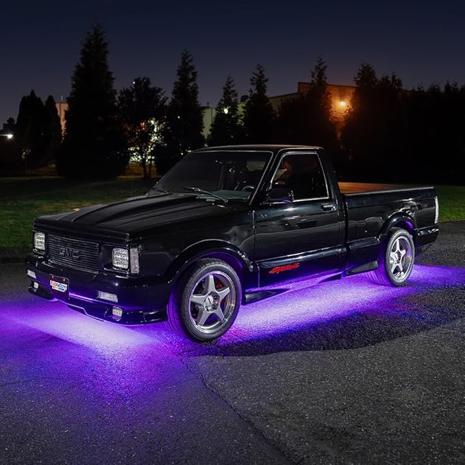 LEDGlow 6pc Purple LED Flexible Truck Slimline Underbody Underglow Accent Neon Lighting Kit - 4 Unique Patterns - Water Resistant, Low Profile Light Tubes - for Midsize & Full Size Trucks