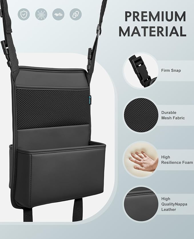 FLORICH Car Organizer Storage Between Seats, Premium Leather Car Mesh Organizer with Waterproof Cup Holder, Car Hanging Storage Bag Pocket Between Seats