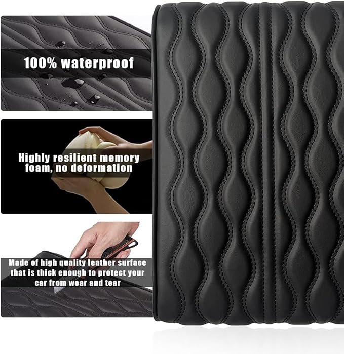 Ziciner Car Center Console Cover, Leather Memory Foam Armrest Cushion Protection Pad, Waterproof Hand Rest Pillow with Height Increase, Universal Accessory for Most Car (Black)