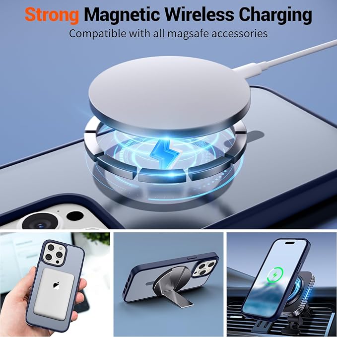 SUPFINE Magnetic for iPhone 15 Pro Case (Compatible with MagSafe) (Military Grade Drop Protection) Slim Translucent Matte Shockproof with Anti-Fingerprint Phone Case,Navy Blue