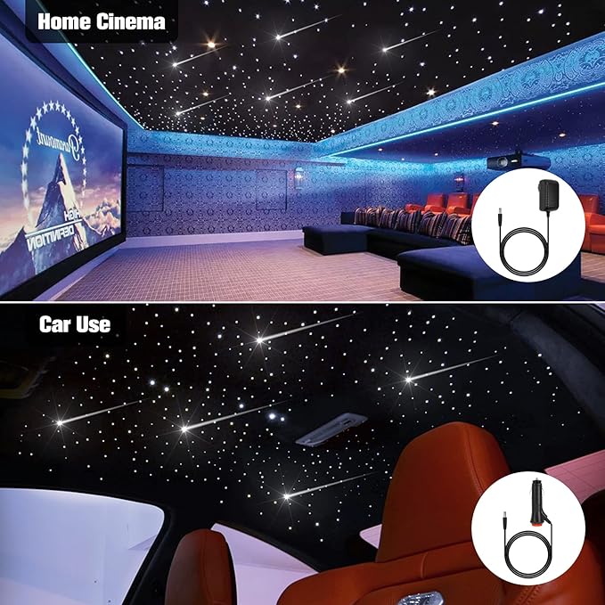 CHINLY Meteor Twinkle 550pcs 9.8ft 0.03in Fiber Optic Lights Star Headliner Kit, Bluetooth APP Controlled Remote, RGBW Star Lights for Ceiling/Headliner/Theater