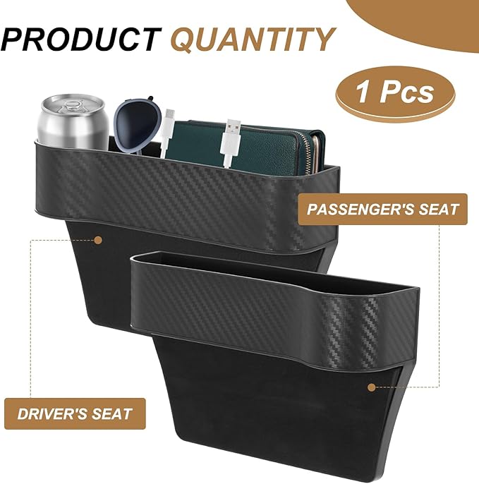 HARFINGTON Car Seat Gap Filler Organizer 10.2 x 6.5 x 2.8 Inch PP Universal Car Organizer Storage Box Between Seat and Console (Left) with Cup Holders for Phone Sunglasses Keys, Black