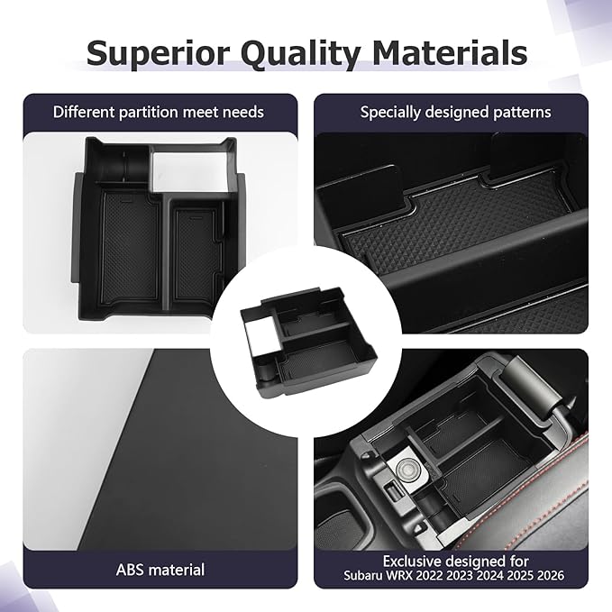 LUWU Center Console Organizer Compatible with 2022-2024 2025 2026 Subaru WRX Accessories Armrest Console Secondary Storage Box Insert Tray ABS Material Black (Standard Six-Speed Manual Transmission)