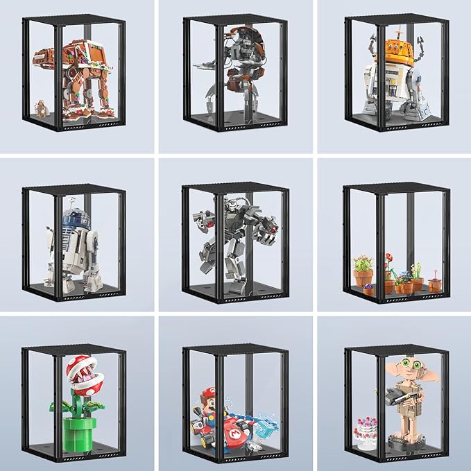 Briksmax Acrylic Display Case for LEGO Helmet Collectibles, Assembled Clear Dust Protective Display Box with Printed Cardboard, Gift for LEGO Collectors (7.7x7.7x10 in)(No Model)