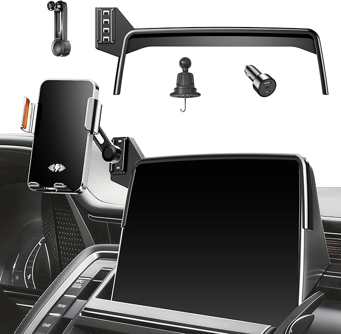 Car Phone Mount for 2021-2024 Chevrolet‌ Suburban/Tahoe & GMC Yukon/Yukon XL, Smart Auto-Clamping on 10.2" Touchscreen, 15W Wireless Fast Charging, Premium Aluminum Holder, Without Blocking Airflow