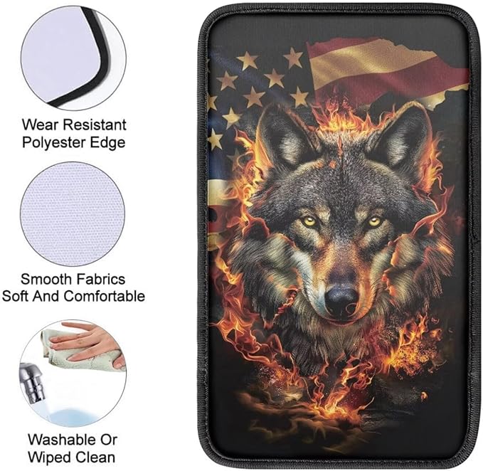 American Flag Car Center Console Cover Wolf Car Armrest Cover Soft Comfortable Armrest Cover for Car Center Console Universal Fit Most Car,SUV,Trucks Car Deco Accessories