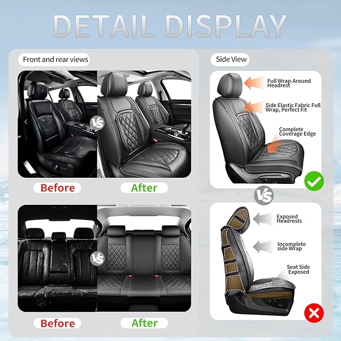 Fit Tucson Car Seat Covers Compatible with Hyundai Tucson 2010-2024 2026, Premium Leather Breathable, Wear Resistant, Airbag Compatible, All-Weather Protection & Full Coverage, Full Set Black