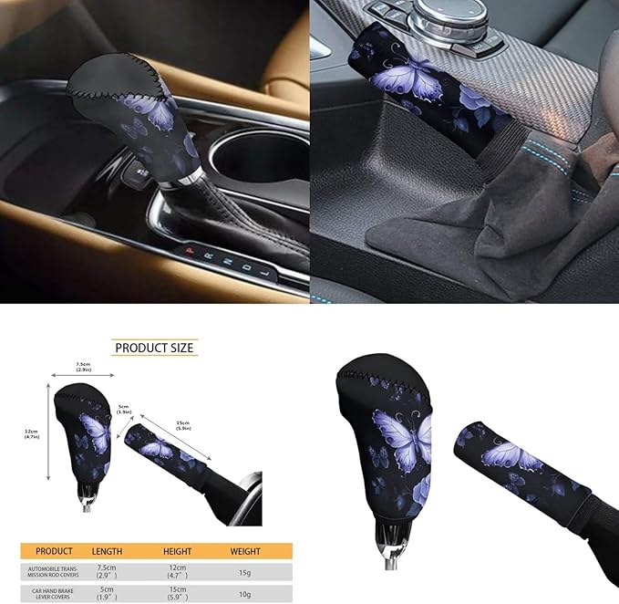 White Butterfly Steering Wheel Covers Set for Women Rose Flower Cup Coaster Armrest Cover Handbrake Gear Cover Suit for Most Cars Truck Vans SUV