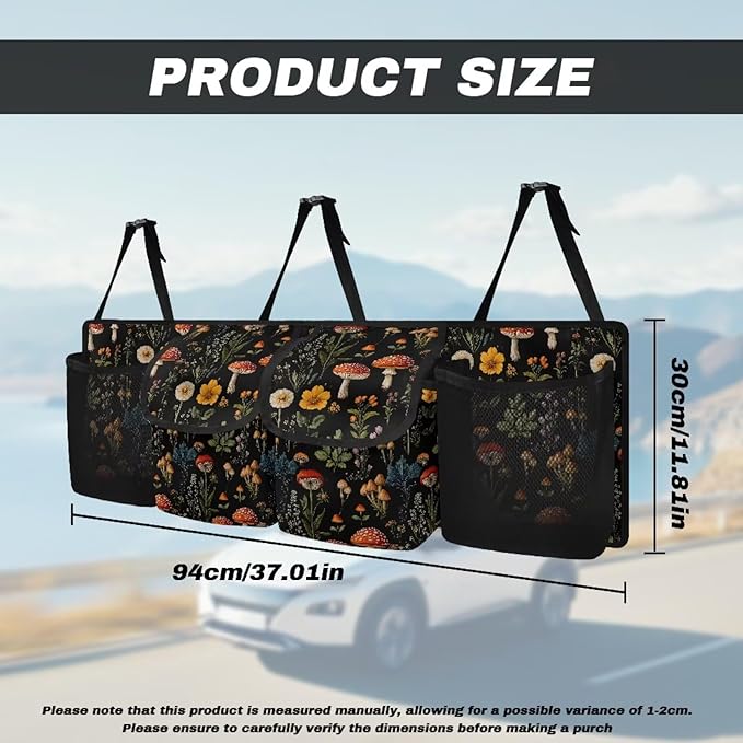 Mushroom Leaf Car Trunk Organizer, Auto Backseat Hanging Storage Bag with Adjustable Strap & 4 Pockets, Car Back Seat Cargo Bag, Car Interior Accessories