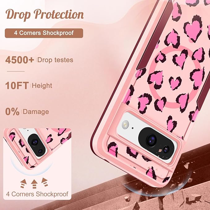 for Google Pixel 8 Case 6.2 Inch - Compatible with MagSafe Women Girls Cute Magnetic Protective Cover Funny Unique Girly Leopard Heavy Duty Shockproof Design for Google Pixel 8 Phone Cases