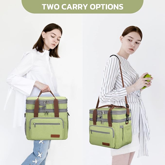 Maelstrom Lunch Box, 23L Insulated Lunch Bag, Expandable Double Deck Cooler Bag, Lightweight Leakproof Tote Bag With Side Tissue Pocket, Suit For Men and Women (C. Green)