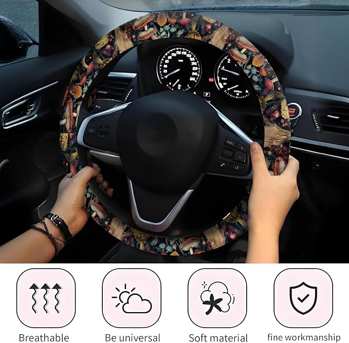 Car Steering Wheel Cover, Universal 15 Inch Neoprene Non-Slip Steering Wheel Covers, Funny Car Accessories for Women Men Fit Auto, Suvs, Truck Cute Various Mushroom