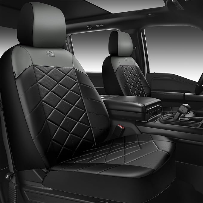 CAR PASS Nappa Leather Waterproof Car Seat Covers Two Front, 3D Foam Automotive Seat Covers with Memory Foam, Universal Fit for Cars SUV Truck Sedan, Airbag Compatible, Comfort 2 Rhomb Black Grey