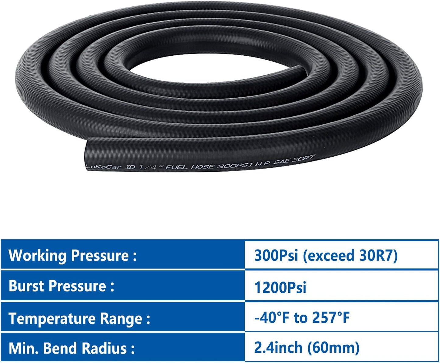 LokoCar Rubber Fuel Hose Line Push Lock 1/4" ID SAE 30R7 NBR 10ft 300PSI Black