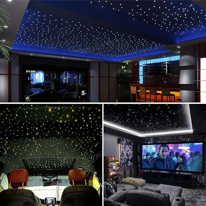 AKEPO Mini Size 6W Twinkle Fiber Optic Starlight Headliner Kits, Mixed 375pcs 9.8ft/3m Optical Fiber Music Activated APP Control RGBW Star Ceiling Light Kit for Home and Car