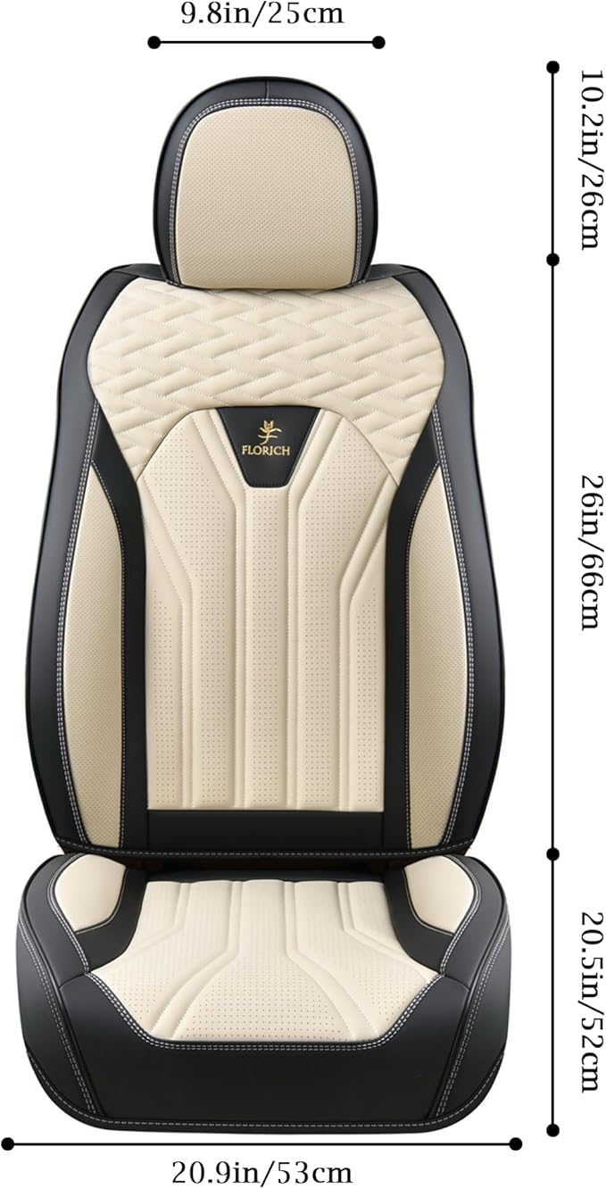 FLORICH Seat Covers for Cars, Waterproof Seat Covers, Leather Car Seat Covers 2 Pack, Universal Seat Cushion Protector for Most Cars Trucks SUV-Black&Beige