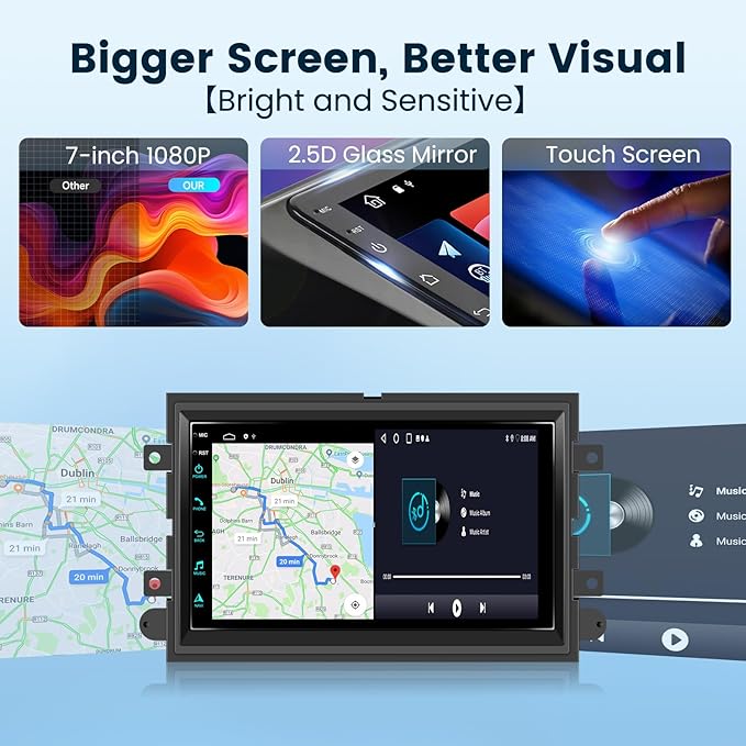 2G+64G Car Radio for Ford F150/F250/F350/E250/E350 Edge Fusion Explorer with Wireless Carplay Android Auto, 7 inch HD Touch Screen Car Stereo with Bluetooth/GPS/WiFi/FM/SWC/USB/HD Backup Camera