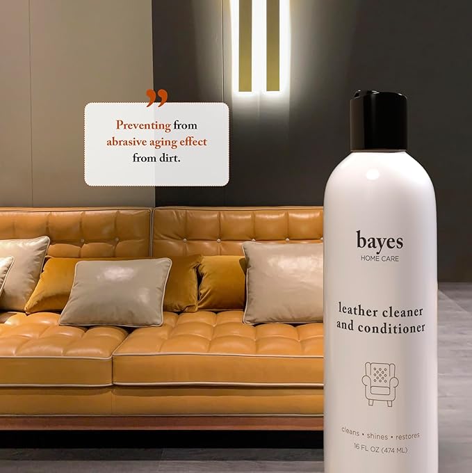 Bayes Premium High Performance Leather Upholstery Cleaner and Conditioner - 16 oz - Prevents Drying, Cracking or Fading of Leather Couches, Car Seats, Shoes, Purses