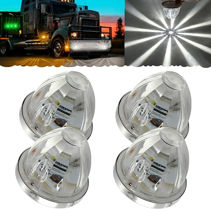 Dual Function 4Pcs White Watermelon Lights Strobe+Constant LED Side Marker Clearance Turn Signal Top Cap Roof Underglow Tail Trailer Lights for Semi Truck,Bus,Van,Camper,Golf cart