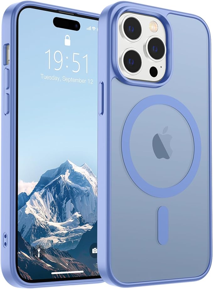 SUPFINE Magnetic for iPhone 14 Pro Case (Compatible with MagSafe) (Military Grade Drop Protection) Slim Translucent Matte Shockproof Phone Cover,Blue Purple
