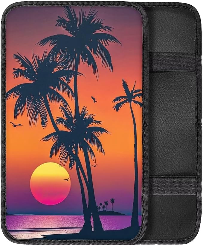 Sun Palm Console Center Armrest Lid Cover Protector Car Armrest Storage Box Mat Interior Accessories for Most Vehicle, SUV