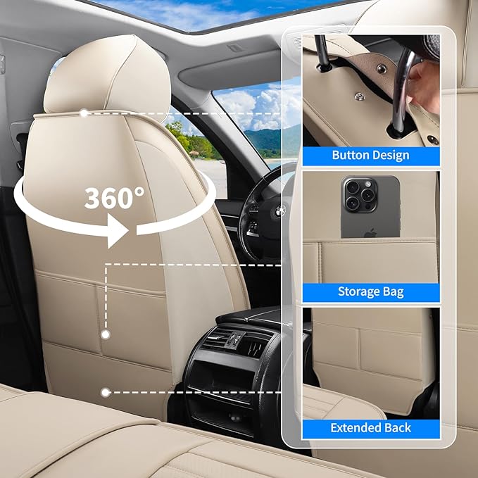 Front Seat Covers Fit for Toyota C-HR 2018-2022, Car Seat Covers Front Seats, Breathable Faux Leather Automotive Seat Covers Front Pair Anti-Slip Seat Cover(Beige, Front)