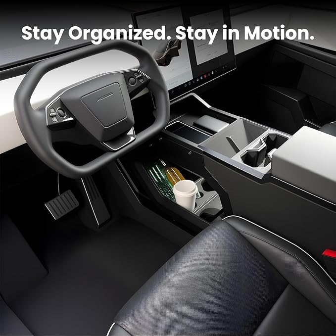 Cyber Truck Center Console Organizer 2023–2026, Double-Layer Lower Tray Storage Box System, Custom Fit Interior Cyber Truck Accessories