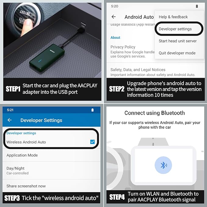 AACPLAY 2024 Wireless Android Auto Car Adapter Converts Wired Android Auto to Wireless, Android Auto Wireless Dongle for AA, USB Type-A or USB Type-C Plug-in, Version 2.0