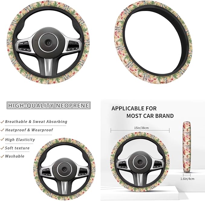 Red Mushroom Print Car Interior Accessories Cute Mushroom Car Steering Wheel Cover for Women Cup Coaster Handbrake Gear Cover Suit for Truck Vans SUV 6pcs