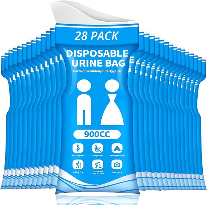 Disposable Urine Bag for Travel - 900ML Portable Pee Bags for Women Men 8/12/20/24/28 PCS Emergency Vomit Bags Urinal Toilet for Car Camping, Road Trip,Traffic Jam, Pregnant, Kid, Patient
